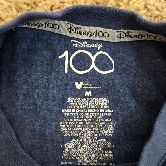 Disney 100 Years Of Wonder Blue T-shirt Short Sleeve Sz. Adult Medium - Picture 5 of 5